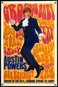 3k035 AUSTIN POWERS: INT'L MAN OF MYSTERY teaser DS 1sh '97 Mike Myers is frozen in the 60s!