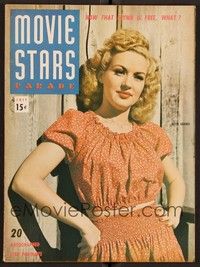 3m104 MOVIE STARS PARADE magazine July 1942 portrait of Betty Grable standing against barn wall!