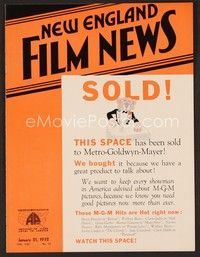3m054 NEW ENGLAND FILM NEWS exhibitor magazine January 21, 1932 4-page Arrowsmith ad, Ken Maynard!