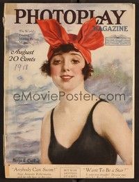 3m068 PHOTOPLAY magazine August 1918 art of Mabel Normand in bathing suit by W. Haskell Coffin!