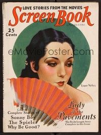3m075 SCREEN BOOK magazine June 1929 incredible art of sexy Lupe Velez with fan by John Clarke!