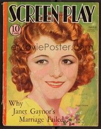 3m089 SCREEN PLAY magazine April 1933 artwork portrait of Janet Gaynor by Henry Clive!
