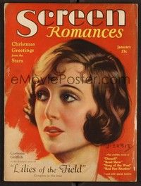 3m082 SCREEN ROMANCES magazine Jan 1930, art of Corinne Griffith in Lilies of the Field by Erbit!