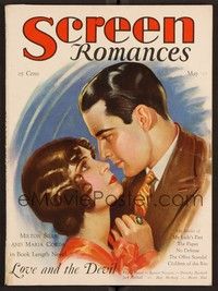 3m077 SCREEN ROMANCES magazine May 1929 art of Milton Sills & Maria Corda in Love and the Devil!