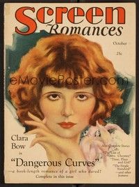 3m079 SCREEN ROMANCES magazine Oct 1929 art of Clara Bow in Dangerous Curves by W. Barclay Grubb!