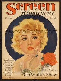3m078 SCREEN ROMANCES magazine September 1929 great art of Betty Compson in On with the Show!