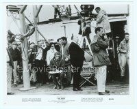 3r078 BIRDS 8x10 still '63 Alfred Hitchcock with many crew members & camera on the movie set!