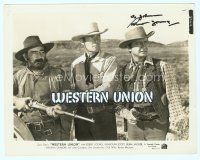3r043 WESTERN UNION signed 8x10 still '41 by Robert Young, who's standing with Randolph Scott!