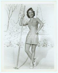 3s226 JANE POWELL 8x10 still '50s portrait in sexy outfit holding giant rake!