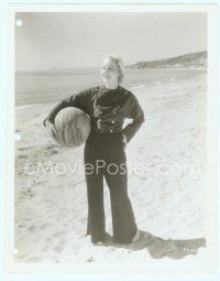 3s309 LEILA HYAMS 8x10 still '30s standing fully clothed on beach holding ball!