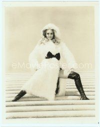 3s432 SHARON FARRELL 8x10.25 still '58 full-length on stairs wearing wild fur & leather outfit!