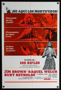 3t003 100 RIFLES Spanish/U.S. 1sh '69 Jim Brown, sexy Raquel Welch, Burt Reynolds!