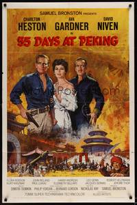 3t013 55 DAYS AT PEKING 1sh '63 art of Charlton Heston, Ava Gardner & David Niven by Terpning!