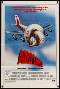3t025 AIRPLANE signed 1sh '80 by Robert Hays, classic by Jim Abrahams and David & Jerry Zucker!