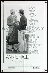 3t035 ANNIE HALL revised 1sh '77 full-length Woody Allen & Diane Keaton, a new comedy!