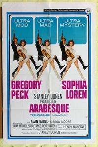 3t038 ARABESQUE 1sh '66 Gregory Peck, sexy Sophia Loren, ultra mod, ultra mad, ultra mystery!