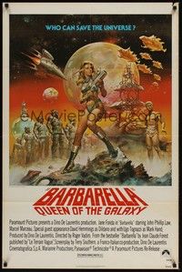 3t055 BARBARELLA 1sh R77 best sexy sci-fi art of Jane Fonda by Boris Vallejo, Roger Vadim!