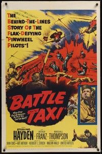 3t057 BATTLE TAXI 1sh '55 Sterling Hayden, Arthur Franz, fiery action art of helicopter rescue!