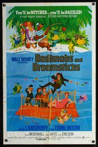 3t065 BEDKNOBS & BROOMSTICKS 1sh '71 Walt Disney, Angela Lansbury, great cartoon art!