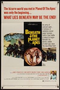 3t067 BENEATH THE PLANET OF THE APES 1sh '70 sci-fi sequel, what lies beneath may be the end!