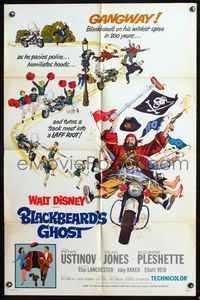 3t089 BLACKBEARD'S GHOST 1sh '68 Walt Disney, artwork of wacky invisible pirate Peter Ustinov!