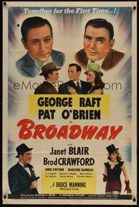 3t119 BROADWAY 1sh '42 George Raft & Pat O'Brien together for the first time w/sexy Janet Blair!