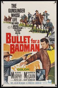 3t129 BULLET FOR A BADMAN 1sh '64 cowboy Audie Murphy is framed for murder by Darren McGavin!