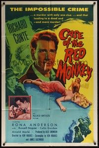 3t149 CASE OF THE RED MONKEY 1sh '55 Richard Conte solves the impossible crime, sexy Rona Anderson