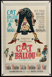 3t152 CAT BALLOU 1sh '65 classic sexy cowgirl Jane Fonda, Lee Marvin, great artwork!