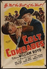 3t187 COLT COMRADES style A 1sh '43 cool art of William Boyd as Hopalong Cassidy catching bad guys!