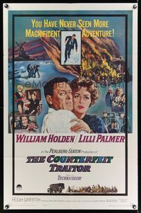 3t196 COUNTERFEIT TRAITOR 1sh '62 art of William Holden & Lilli Palmer by Howard Terpning!