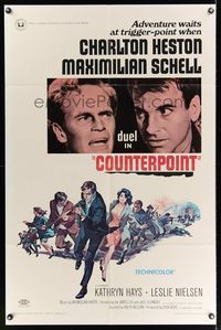 3t197 COUNTERPOINT 1sh '68 Charlton Heston, Maximilian Schell, adventure waits at trigger point!