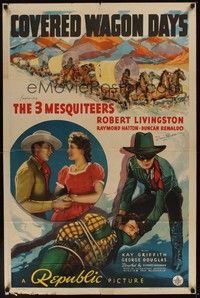 3t199 COVERED WAGON DAYS signed 1sh '40 by Duncan Renaldo, the Three Mesquiteers, cool western art!