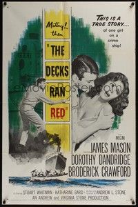 3t228 DECKS RAN RED 1sh '58 James Mason, Dorothy Dandridge is one girl on a crime ship!