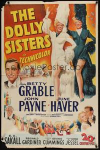 3t247 DOLLY SISTERS 1sh '45 sexy entertainers Betty Grable & June Haver in really wild outfits!