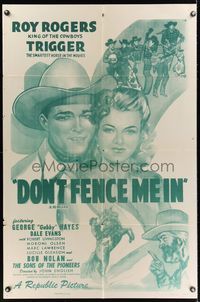 3t249 DON'T FENCE ME IN 1sh R54 art of Roy Rogers & Dale Evans, Gabby Hayes!