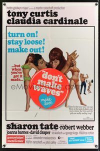 3t252 DON'T MAKE WAVES 1sh '67 Tony Curtis with super sexy Sharon Tate & Claudia Cardinale!