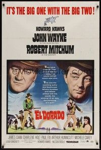 3t268 EL DORADO 1sh '66 John Wayne, Robert Mitchum, Howard Hawks, the big one with the big two!