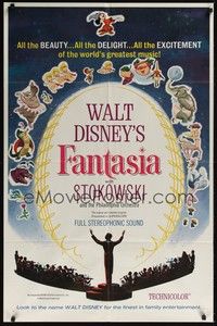3t288 FANTASIA 1sh R63 great image of Mickey Mouse & others, Disney musical cartoon classic!