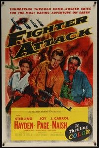 3t296 FIGHTER ATTACK 1sh '53 Sterling Hayden with machine gun, Joy Page, J. Carrol Naish!