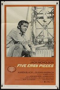 3t304 FIVE EASY PIECES 1sh '70 great close up of Jack Nicholson, directed by Bob Rafelson!