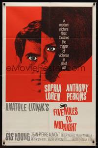 3t305 FIVE MILES TO MIDNIGHT 1sh '63 Le Couteau dans la Plaie, Sophia Loren & Anthony Perkins!