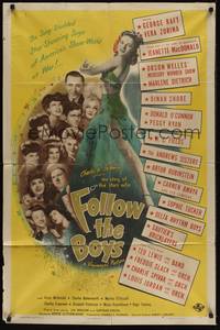 3t312 FOLLOW THE BOYS style C 1sh '44 Welles, Fields, Dietrich, MacDonald & Universal all-stars!