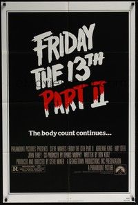 3t325 FRIDAY THE 13th PART II 1sh '81 summer camp slasher horror sequel, the body count continues!