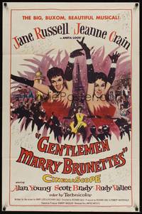 3t338 GENTLEMEN MARRY BRUNETTES 1sh '55 sexy Jane Russell & Jeanne Crain in the big buxom musical!