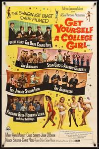 3t339 GET YOURSELF A COLLEGE GIRL 1sh '64 hip-est happiest rock & roll show, Dave Clark 5 & more!