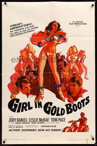3t351 GIRL IN GOLD BOOTS 1sh '68 Jody Daniel, Leslie McRae, Ted V Mikels directed!