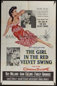 3t353 GIRL IN THE RED VELVET SWING 1sh '55 art of half-dressed Joan Collins as Evelyn Nesbitt Thaw