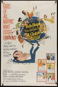 3t363 GLOBAL AFFAIR 1sh '64 great art of Bob Hope spinning Earth & sexy girls, Yvonne De Carlo!