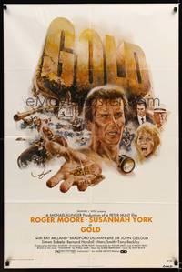 3t372 GOLD 1sh '74 Roger Moore, Susannah York, cool epic adventure art!